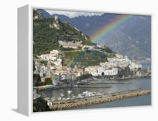 Rainbow over a Town, Almafi, Amalfi Coast, Campania, Italy-null-Framed Premier Image Canvas