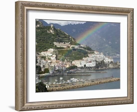 Rainbow over a Town, Almafi, Amalfi Coast, Campania, Italy-null-Framed Photographic Print