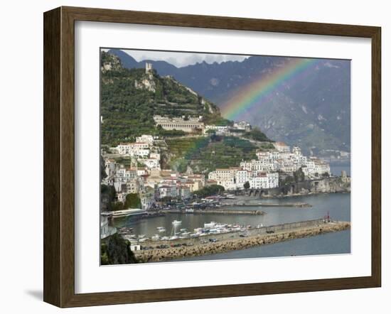 Rainbow over a Town, Almafi, Amalfi Coast, Campania, Italy-null-Framed Photographic Print