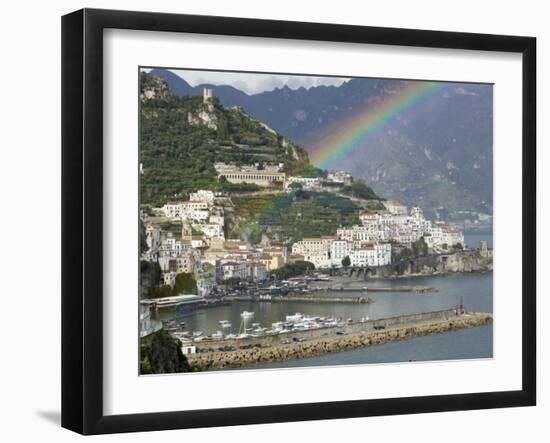Rainbow over a Town, Almafi, Amalfi Coast, Campania, Italy-null-Framed Photographic Print