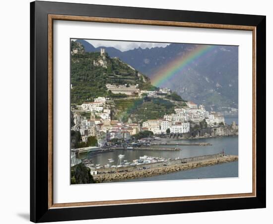 Rainbow over a Town, Almafi, Amalfi Coast, Campania, Italy-null-Framed Photographic Print