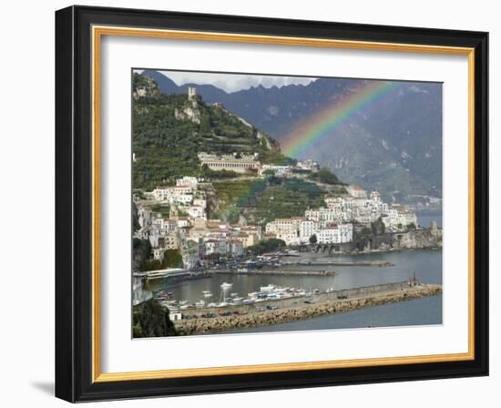 Rainbow over a Town, Almafi, Amalfi Coast, Campania, Italy-null-Framed Photographic Print