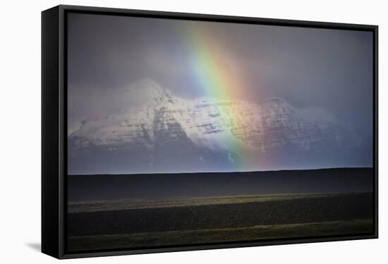 Rainbow Over A Winter Landscape In Iceland-Joe Azure-Framed Stretched Canvas