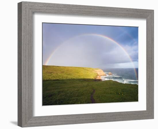 Rainbow Over Chimney Rock, California-George Oze-Framed Photographic Print