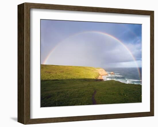 Rainbow Over Chimney Rock, California-George Oze-Framed Photographic Print