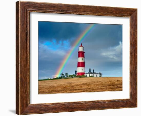 Rainbow over Happisburgh Light House, Norfolk, UK-Ernie Janes-Framed Photographic Print