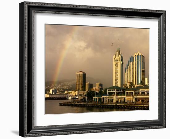 Rainbow Over Honolulu, Hawaii, USA-Savanah Stewart-Framed Photographic Print