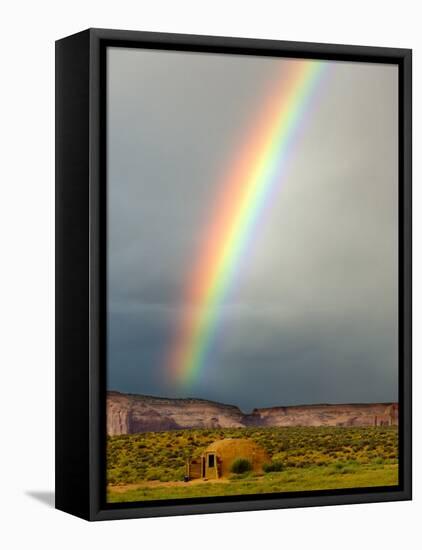 Rainbow over Navajo Hogan, Monument Valley Navajo Tribal Park, Utah, USA-Charles Crust-Framed Premier Image Canvas