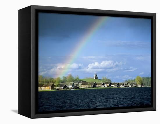 Rainbow Over Vershinino C18th St. Nikola Chapel, Kenozersky National Park. Lake Kenozero, Russia-Igor Shpilenok-Framed Premier Image Canvas