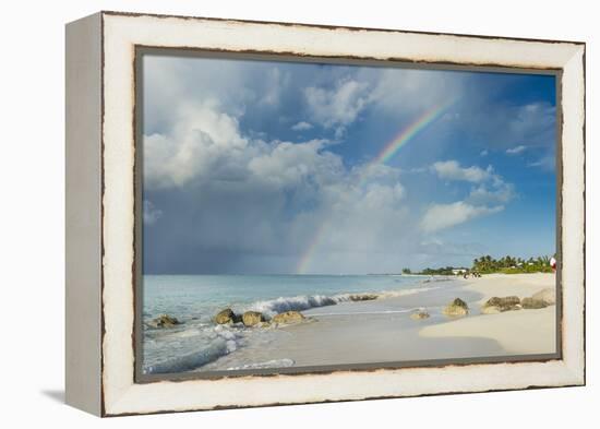 Rainbow over world famous Grace Bay beach, Providenciales, Turks and Caicos, Caribbean-Michael Runkel-Framed Premier Image Canvas