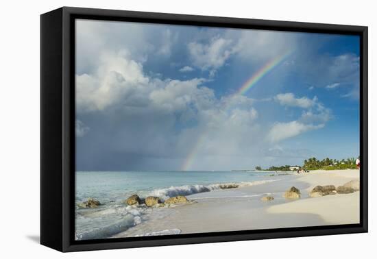 Rainbow over world famous Grace Bay beach, Providenciales, Turks and Caicos, Caribbean-Michael Runkel-Framed Premier Image Canvas