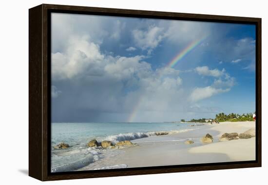 Rainbow over world famous Grace Bay beach, Providenciales, Turks and Caicos, Caribbean-Michael Runkel-Framed Premier Image Canvas