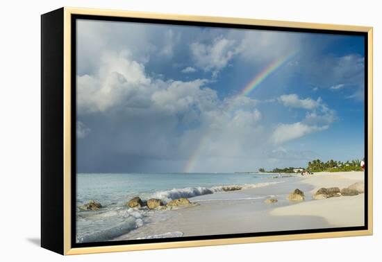 Rainbow over world famous Grace Bay beach, Providenciales, Turks and Caicos, Caribbean-Michael Runkel-Framed Premier Image Canvas