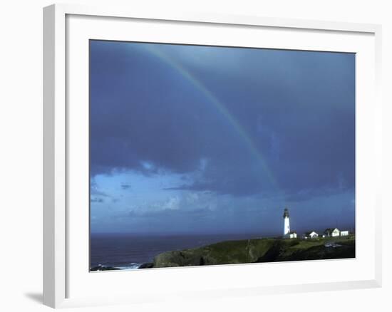 Rainbow over Yaquina Bay Lighthouse, Oregon, USA-Janis Miglavs-Framed Photographic Print