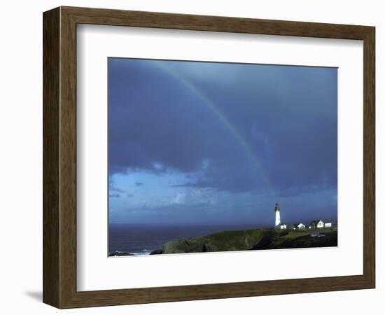 Rainbow over Yaquina Bay Lighthouse, Oregon, USA-Janis Miglavs-Framed Photographic Print
