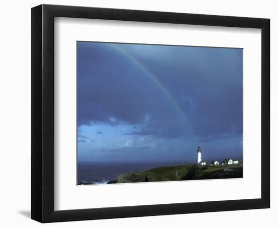 Rainbow over Yaquina Bay Lighthouse, Oregon, USA-Janis Miglavs-Framed Photographic Print