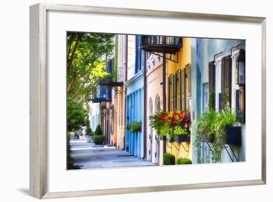 Rainbow Row I, Charleston South Carolina-George Oze-Framed Premium Photographic Print