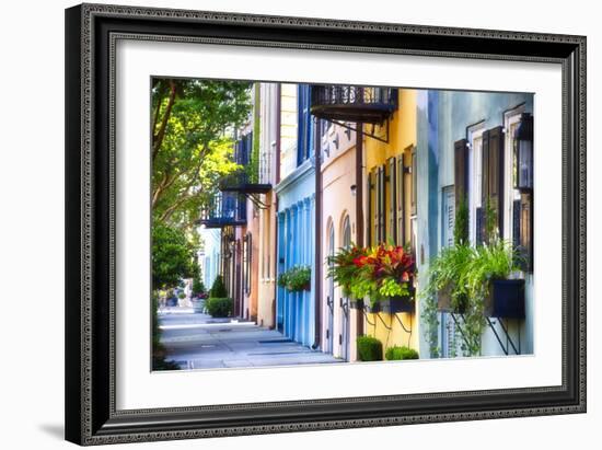 Rainbow Row I, Charleston South Carolina-George Oze-Framed Premium Photographic Print