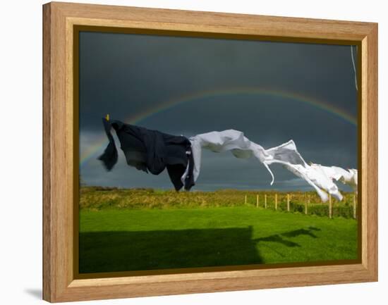 Rainbow, Stormy Sky and Clothes Line, Bunmahon, County Waterford, Ireland-null-Framed Premier Image Canvas