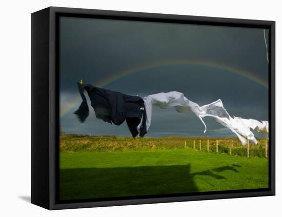 Rainbow, Stormy Sky and Clothes Line, Bunmahon, County Waterford, Ireland-null-Framed Premier Image Canvas