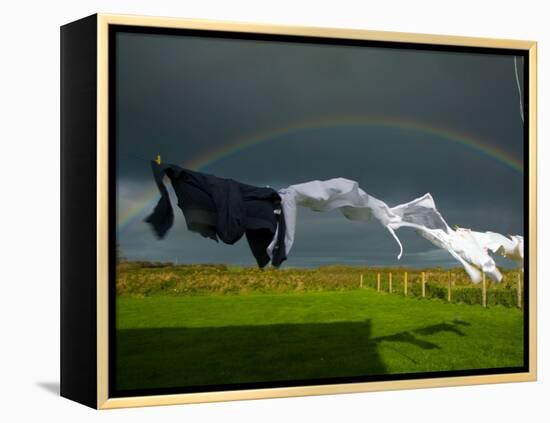 Rainbow, Stormy Sky and Clothes Line, Bunmahon, County Waterford, Ireland-null-Framed Premier Image Canvas