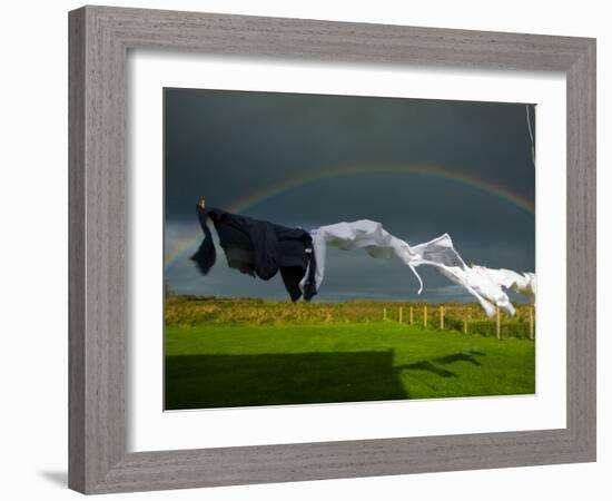 Rainbow, Stormy Sky and Clothes Line, Bunmahon, County Waterford, Ireland-null-Framed Photographic Print