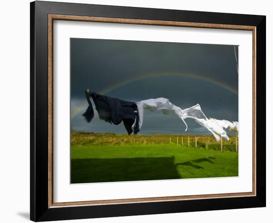 Rainbow, Stormy Sky and Clothes Line, Bunmahon, County Waterford, Ireland-null-Framed Photographic Print