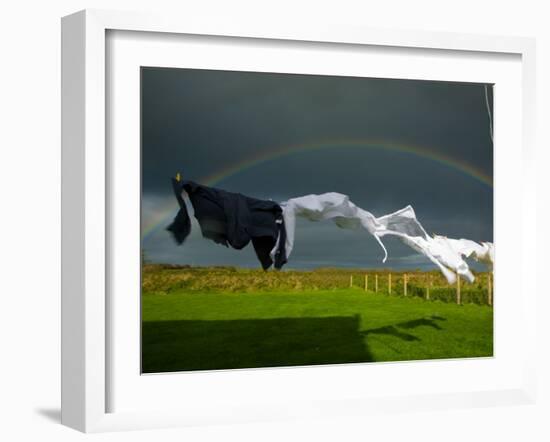 Rainbow, Stormy Sky and Clothes Line, Bunmahon, County Waterford, Ireland-null-Framed Photographic Print