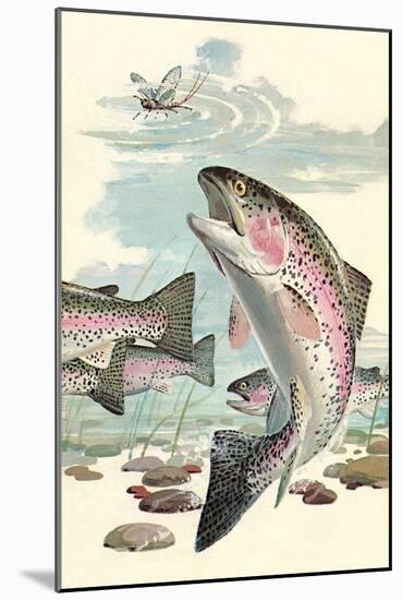 Rainbow Trout Eying Dragonfly-null-Mounted Art Print