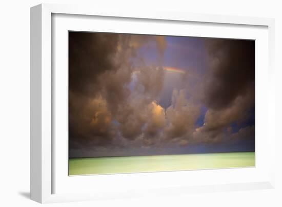 Rainbows & Storm Clouds Over Emerald Green Waters Of Caribbean Ocean, Playa Del Carmen Mexico-Jay Goodrich-Framed Premium Photographic Print