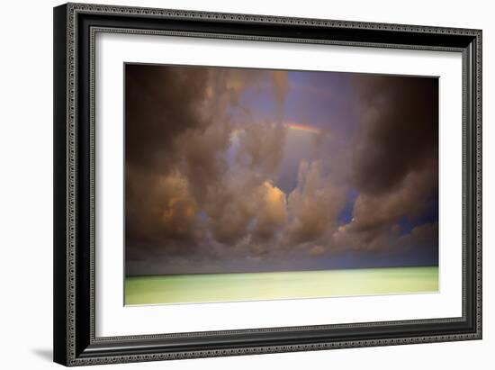 Rainbows & Storm Clouds Over Emerald Green Waters Of Caribbean Ocean, Playa Del Carmen Mexico-Jay Goodrich-Framed Premium Photographic Print