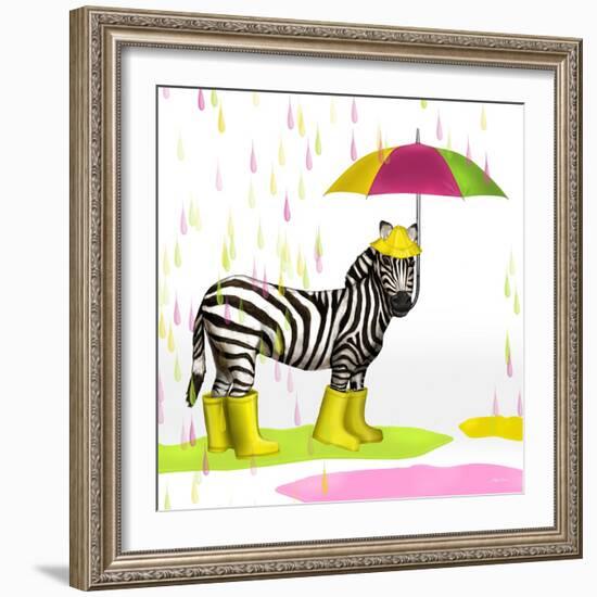 Raindrops Safari Zebra-Hugo Edwins-Framed Art Print