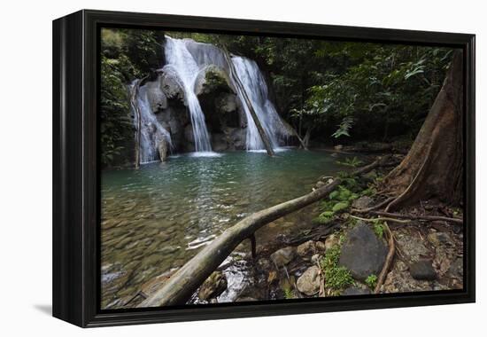Rainforest waterfall, Batenta Island, Raja Ampat, Western Papua, Indonesian New Guinea-Staffan Widstrand-Framed Premier Image Canvas