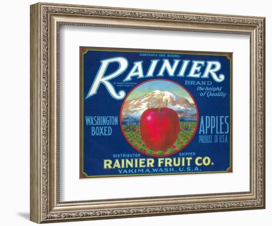 Rainier Apple Label - Yakima, WA-Lantern Press-Framed Art Print