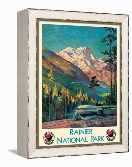 Rainier National Park - Stampede Pass, Washington - Vintage Railroad Travel Poster, 1920s-Gustav Wilhelm Krollmann-Framed Stretched Canvas