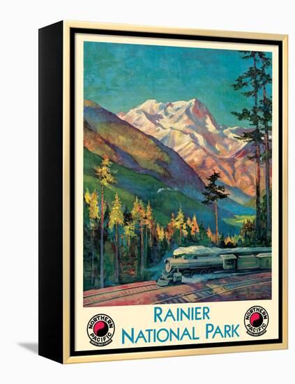 Rainier National Park - Stampede Pass, Washington - Vintage Railroad Travel Poster, 1920s-Gustav Wilhelm Krollmann-Framed Stretched Canvas