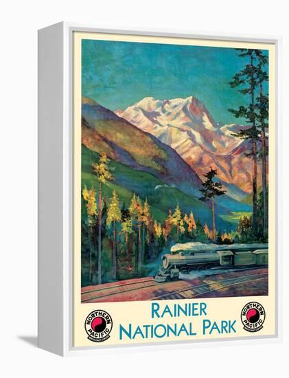 Rainier National Park - Stampede Pass, Washington - Vintage Railroad Travel Poster, 1920s-Gustav Wilhelm Krollmann-Framed Stretched Canvas