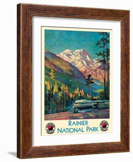 Rainier National Park - Stampede Pass, Washington - Vintage Railroad Travel Poster, 1920s-Gustav Wilhelm Krollmann-Framed Art Print