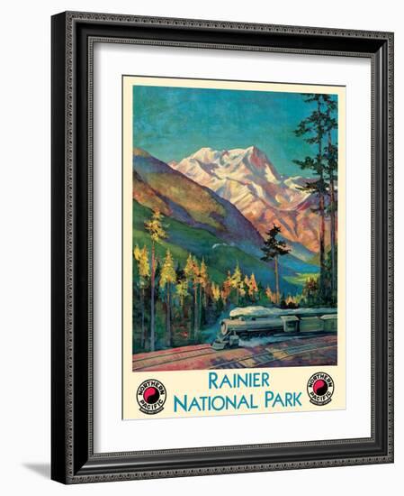 Rainier National Park - Stampede Pass, Washington - Vintage Railroad Travel Poster, 1920s-Gustav Wilhelm Krollmann-Framed Art Print