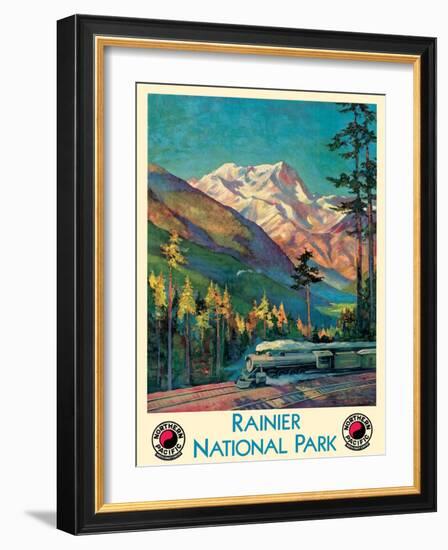 Rainier National Park - Stampede Pass, Washington - Vintage Railroad Travel Poster, 1920s-Gustav Wilhelm Krollmann-Framed Art Print