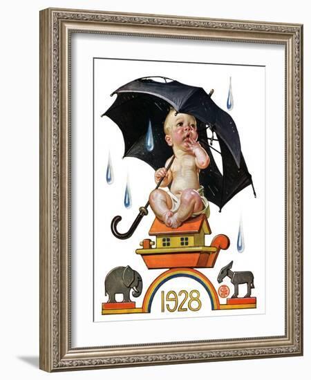 "Raining on Baby New Year,"December 31, 1927-Joseph Christian Leyendecker-Framed Giclee Print