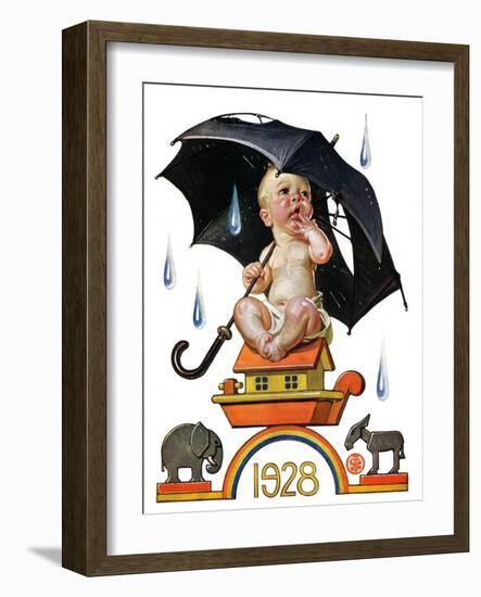 "Raining on Baby New Year,"December 31, 1927-Joseph Christian Leyendecker-Framed Giclee Print