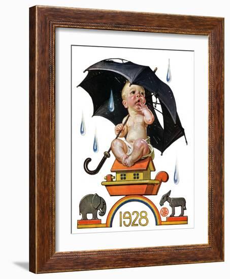 "Raining on Baby New Year,"December 31, 1927-Joseph Christian Leyendecker-Framed Giclee Print