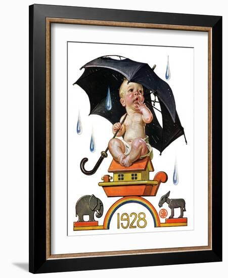 "Raining on Baby New Year,"December 31, 1927-Joseph Christian Leyendecker-Framed Giclee Print