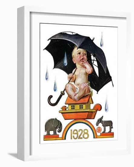 "Raining on Baby New Year,"December 31, 1927-Joseph Christian Leyendecker-Framed Giclee Print