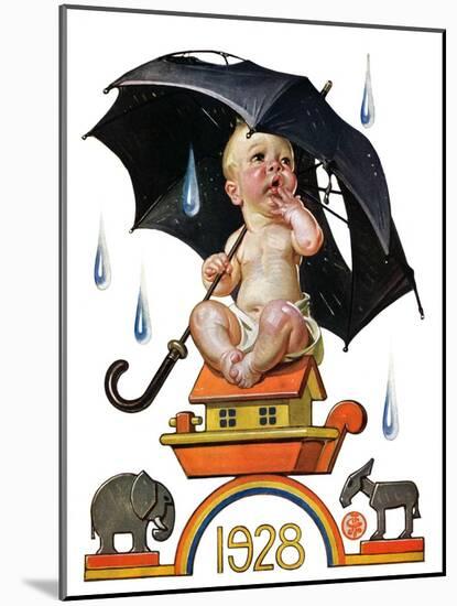 "Raining on Baby New Year,"December 31, 1927-Joseph Christian Leyendecker-Mounted Giclee Print