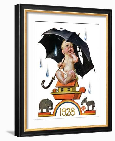 "Raining on Baby New Year,"December 31, 1927-Joseph Christian Leyendecker-Framed Giclee Print