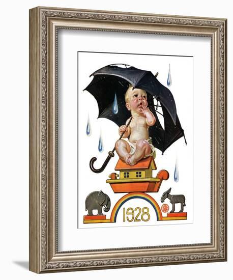 "Raining on Baby New Year,"December 31, 1927-Joseph Christian Leyendecker-Framed Giclee Print