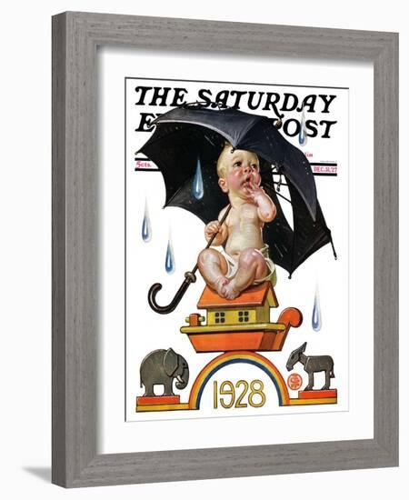 "Raining on Baby New Year," Saturday Evening Post Cover, December 31, 1927-Joseph Christian Leyendecker-Framed Giclee Print