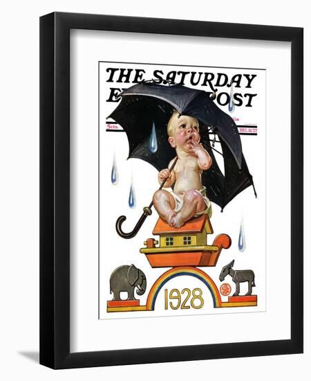 "Raining on Baby New Year," Saturday Evening Post Cover, December 31, 1927-Joseph Christian Leyendecker-Framed Giclee Print
